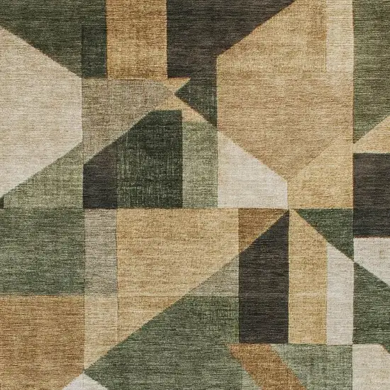 Fern Green Beige And Ivory Geometric Washable Indoor Outdoor Area Rug Photo 2