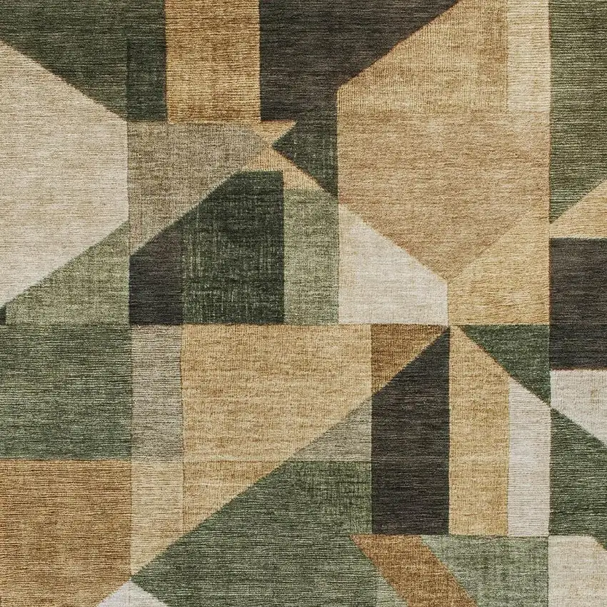 Fern Green Beige And Ivory Geometric Washable Indoor Outdoor Area Rug Photo 2