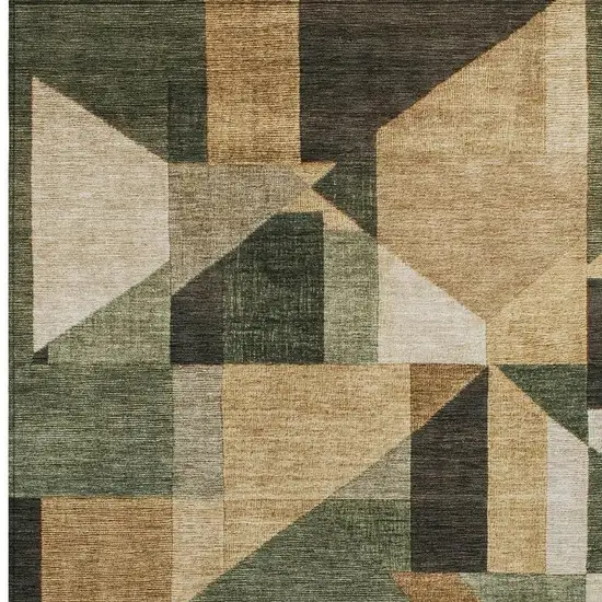 Fern Green Beige And Ivory Geometric Washable Indoor Outdoor Area Rug Photo 2