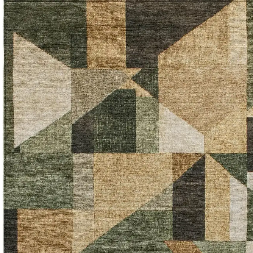 Fern Green Beige And Ivory Geometric Washable Indoor Outdoor Area Rug Photo 2