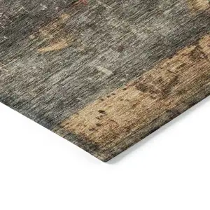 Photo of Fern Green Black And Terra Cotta Striped Washable Indoor Outdoor Area Rug