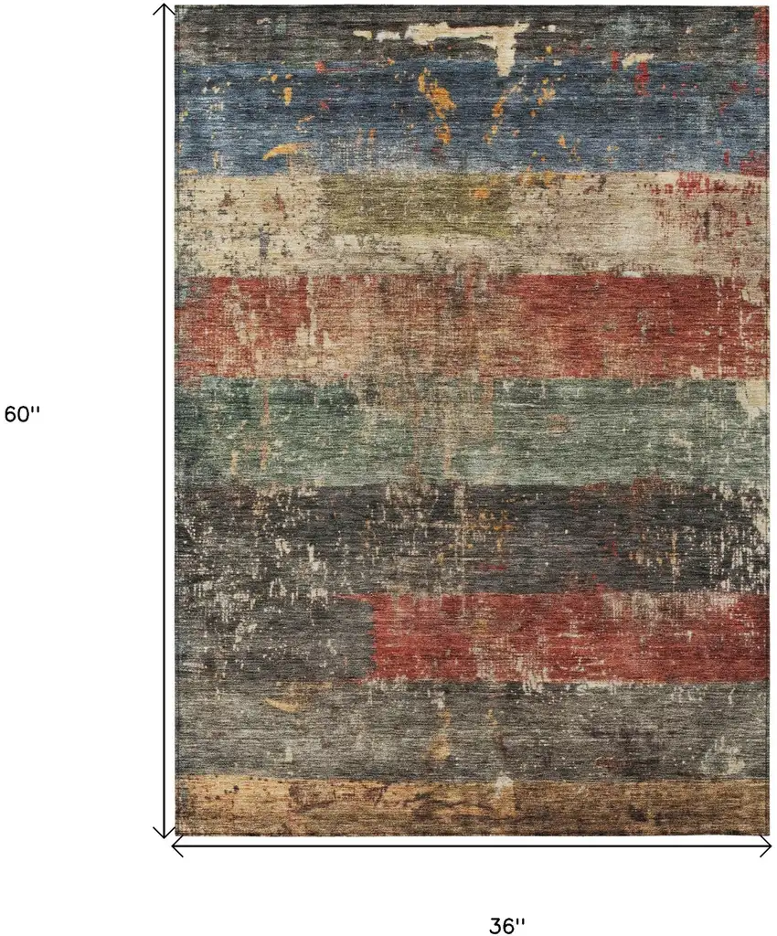 Fern Green Black And Terra Cotta Striped Washable Indoor Outdoor Area Rug Photo 3