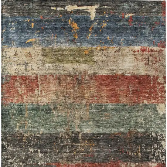 Fern Green Black And Terra Cotta Striped Washable Indoor Outdoor Area Rug Photo 7