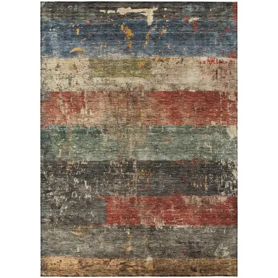 Fern Green Black And Terra Cotta Striped Washable Indoor Outdoor Area Rug Photo 2