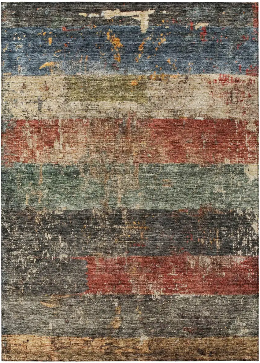 Fern Green Black And Terra Cotta Striped Washable Indoor Outdoor Area Rug Photo 2