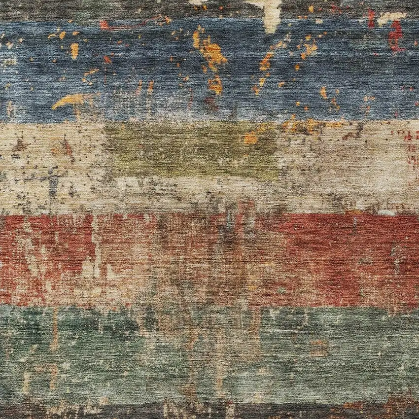 Fern Green Black And Terra Cotta Striped Washable Indoor Outdoor Area Rug Photo 6