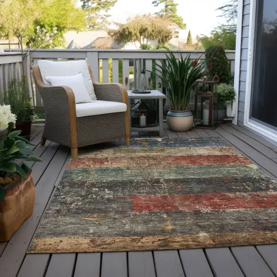 Fern Green Black And Terra Cotta Striped Washable Indoor Outdoor Area Rug Photo 8