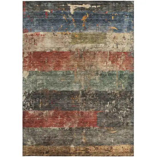Fern Green Black And Terra Cotta Striped Washable Indoor Outdoor Area Rug Photo 7