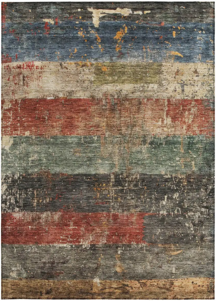 Fern Green Black And Terra Cotta Striped Washable Indoor Outdoor Area Rug Photo 7