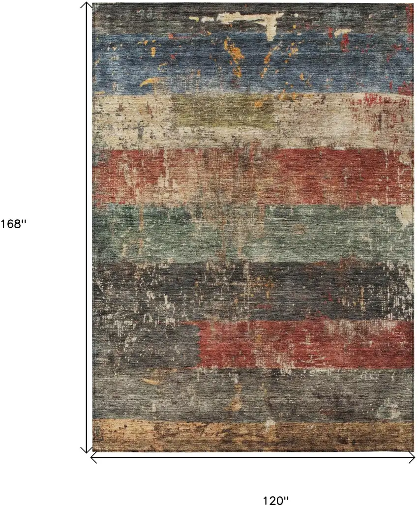 Fern Green Black And Terra Cotta Striped Washable Indoor Outdoor Area Rug Photo 3