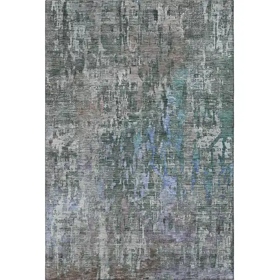 Fern Green Blue And Beige Abstract Washable Area Rug With UV Protection Photo 3