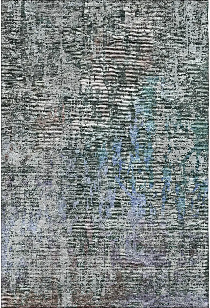 Fern Green Blue And Beige Abstract Washable Area Rug With UV Protection Photo 3