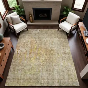Photo of Fern Green Blue And Beige Abstract Washable Area Rug With UV Protection
