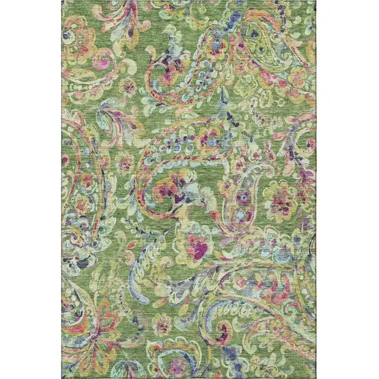 Fern Green Blue And Pink Paisley Washable Area Rug With UV Protection Photo 4