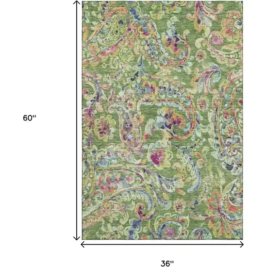 Fern Green Blue And Pink Paisley Washable Area Rug With UV Protection Photo 3
