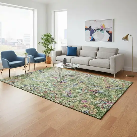 Fern Green Blue And Pink Paisley Washable Area Rug With UV Protection Photo 2