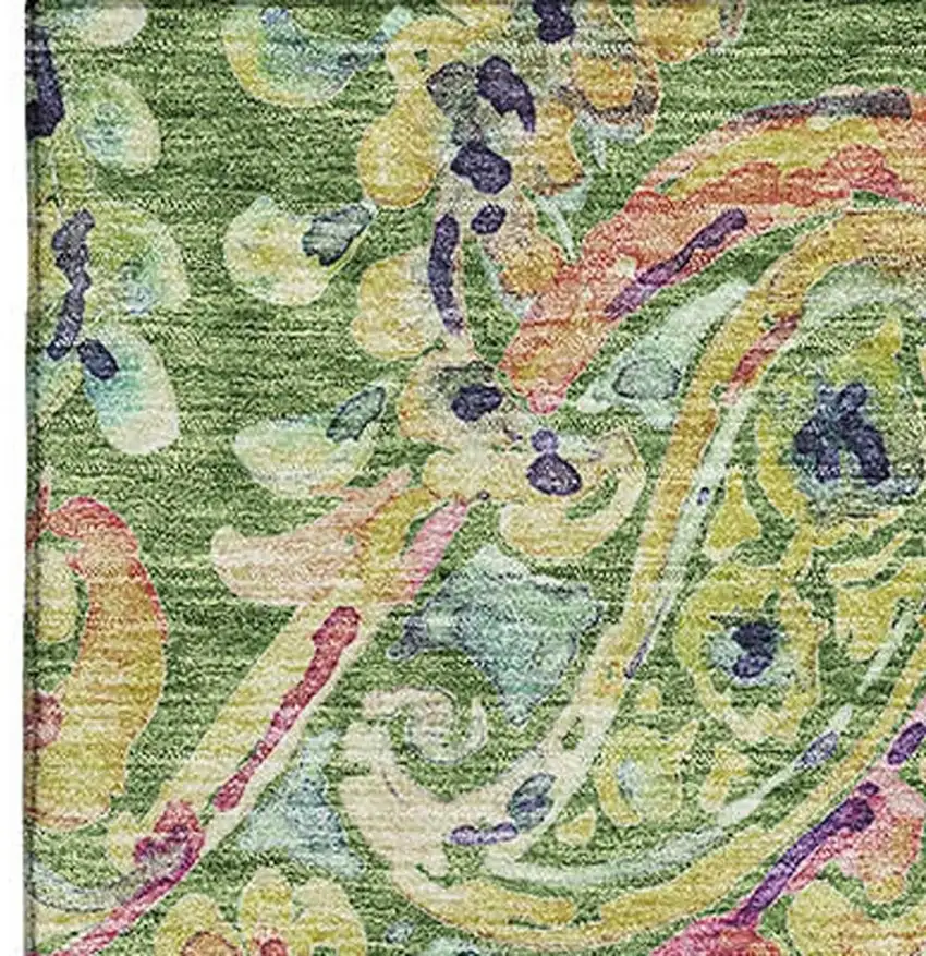 Fern Green Blue And Pink Paisley Washable Area Rug With UV Protection Photo 4
