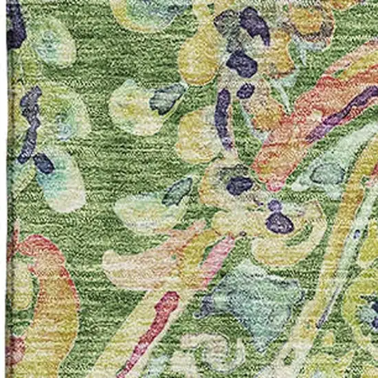 Fern Green Blue And Pink Paisley Washable Area Rug With UV Protection Photo 3