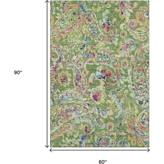 Fern Green Blue And Pink Paisley Washable Area Rug With UV Protection Photo 3