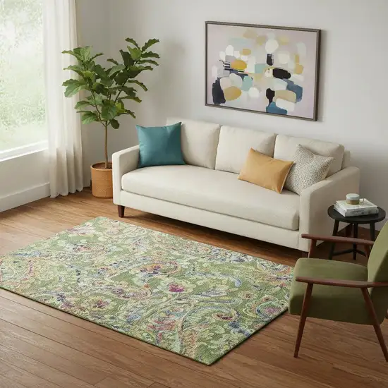 Fern Green Blue And Pink Paisley Washable Area Rug With UV Protection Photo 1