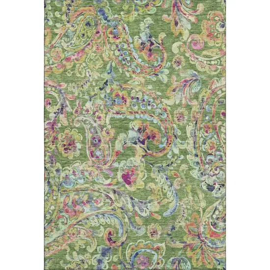 Fern Green Blue And Pink Paisley Washable Area Rug With UV Protection Photo 1