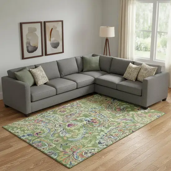 Fern Green Blue And Pink Paisley Washable Area Rug With UV Protection Photo 1