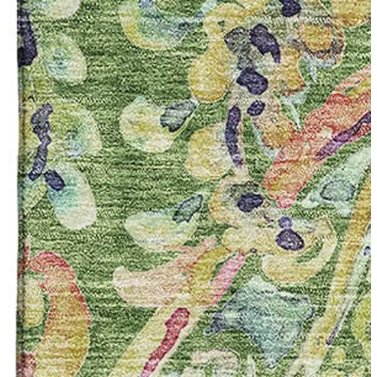 Fern Green Blue And Pink Paisley Washable Area Rug With UV Protection Photo 3