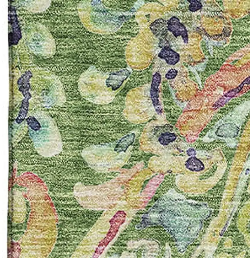 Fern Green Blue And Pink Paisley Washable Area Rug With UV Protection Photo 3