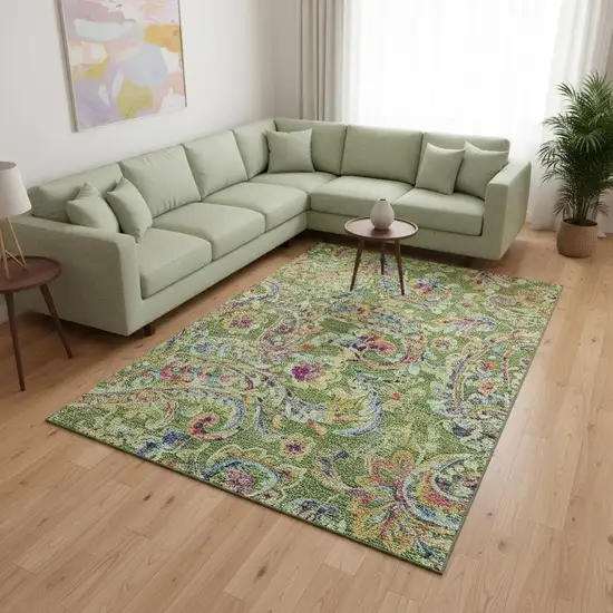 Fern Green Blue And Pink Paisley Washable Area Rug With UV Protection Photo 2