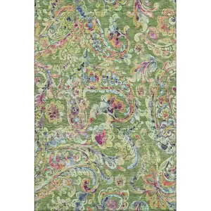 Photo of Fern Green Blue And Pink Paisley Washable Area Rug With UV Protection