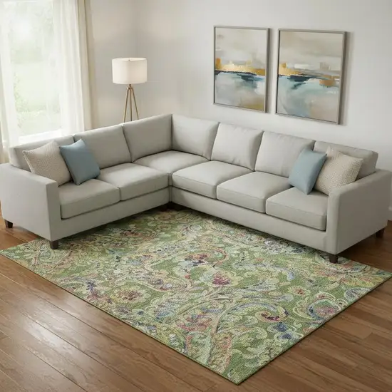 Fern Green Blue And Pink Paisley Washable Area Rug With UV Protection Photo 1