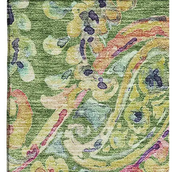 Fern Green Blue And Pink Paisley Washable Area Rug With UV Protection Photo 3