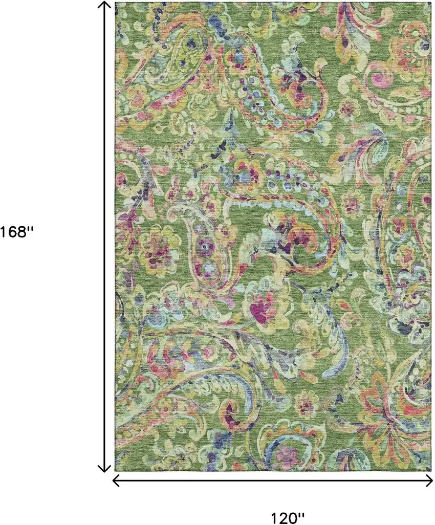 Fern Green Blue And Pink Paisley Washable Area Rug With UV Protection Photo 3