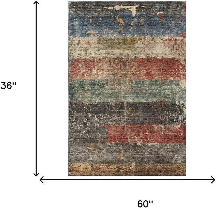 Fern Green Blue And Red Striped Washable Area Rug With UV Protection Photo 3