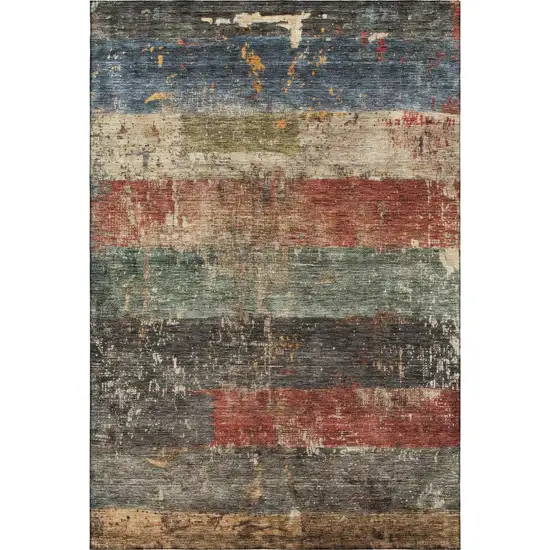 Fern Green Blue And Red Striped Washable Area Rug With UV Protection Photo 3