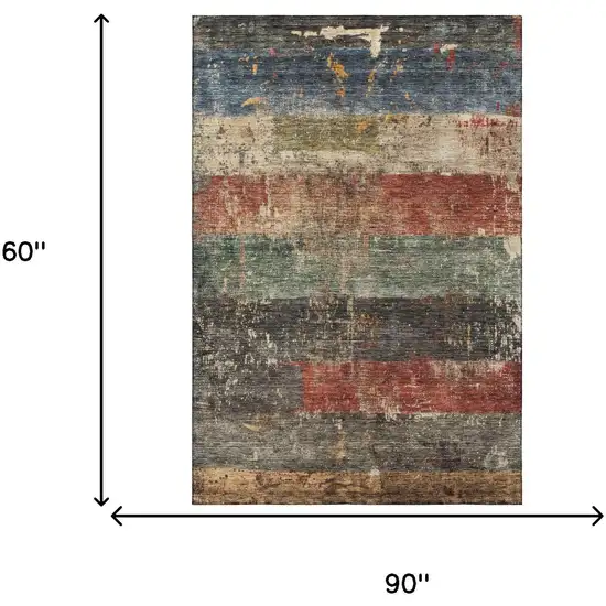 Fern Green Blue And Red Striped Washable Area Rug With UV Protection Photo 5