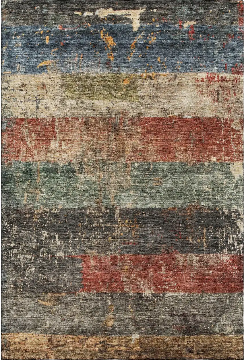 Fern Green Blue And Red Striped Washable Area Rug With UV Protection Photo 3