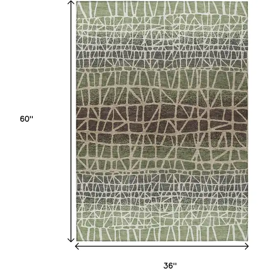 Fern Green Brown And Beige Geometric Washable Indoor Outdoor Area Rug Photo 7