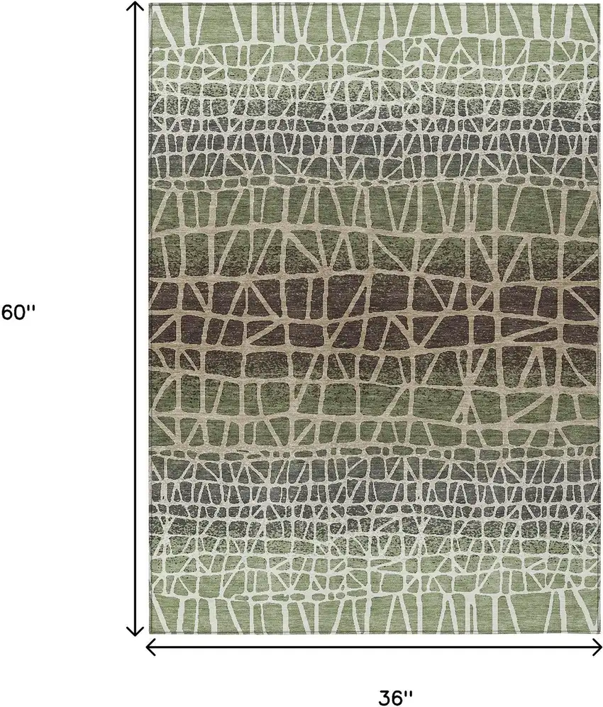 Fern Green Brown And Beige Geometric Washable Indoor Outdoor Area Rug Photo 7