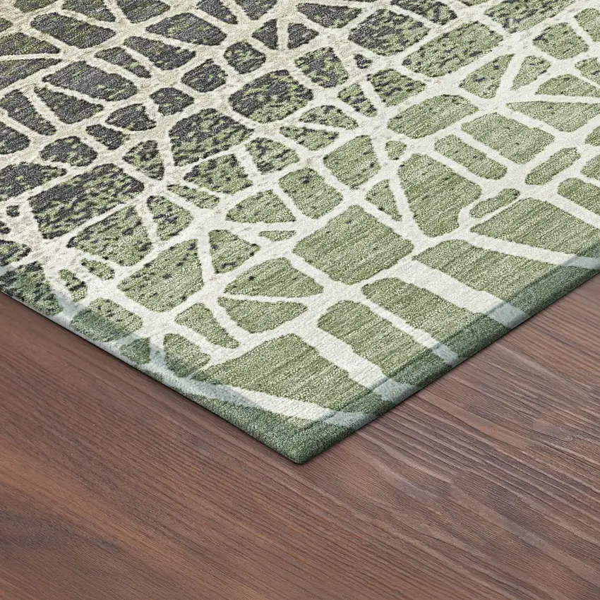 Fern Green Brown And Beige Geometric Washable Indoor Outdoor Area Rug Photo 5