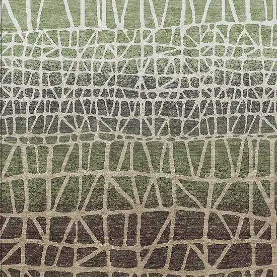 Fern Green Brown And Beige Geometric Washable Indoor Outdoor Area Rug Photo 2