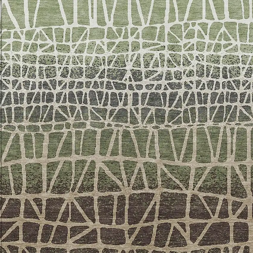 Fern Green Brown And Beige Geometric Washable Indoor Outdoor Area Rug Photo 2