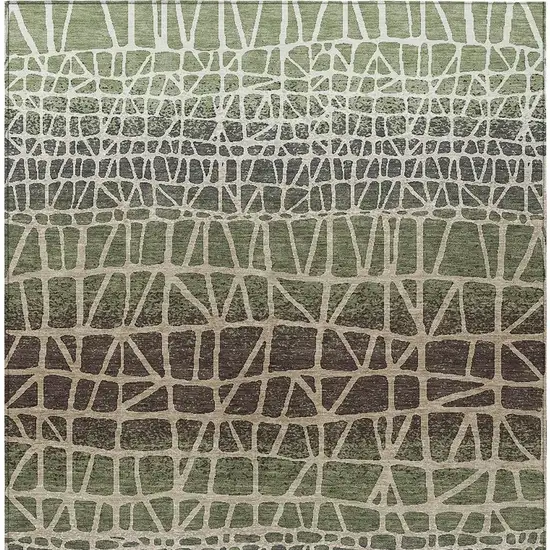 Fern Green Brown And Beige Geometric Washable Indoor Outdoor Area Rug Photo 3