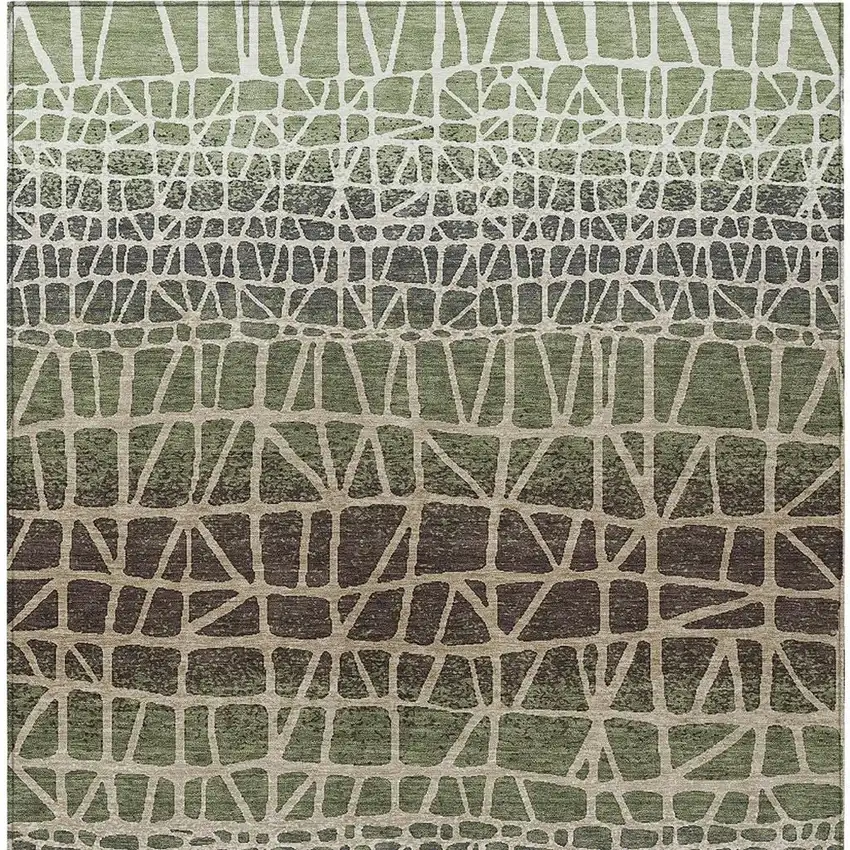 Fern Green Brown And Beige Geometric Washable Indoor Outdoor Area Rug Photo 3