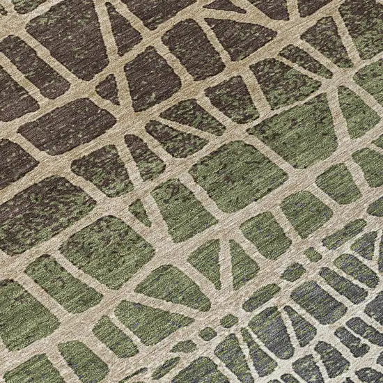 Fern Green Brown And Beige Geometric Washable Indoor Outdoor Area Rug Photo 6