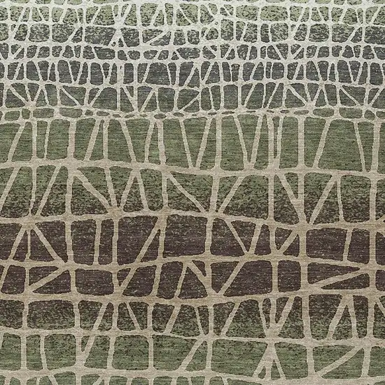 Fern Green Brown And Beige Geometric Washable Indoor Outdoor Area Rug Photo 2