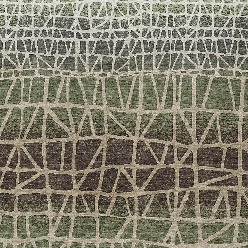 Fern Green Brown And Beige Geometric Washable Indoor Outdoor Area Rug Photo 2