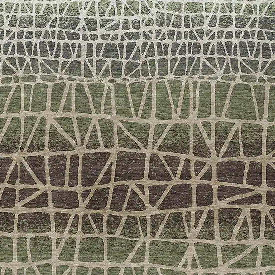 Fern Green Brown And Beige Geometric Washable Indoor Outdoor Area Rug Photo 2