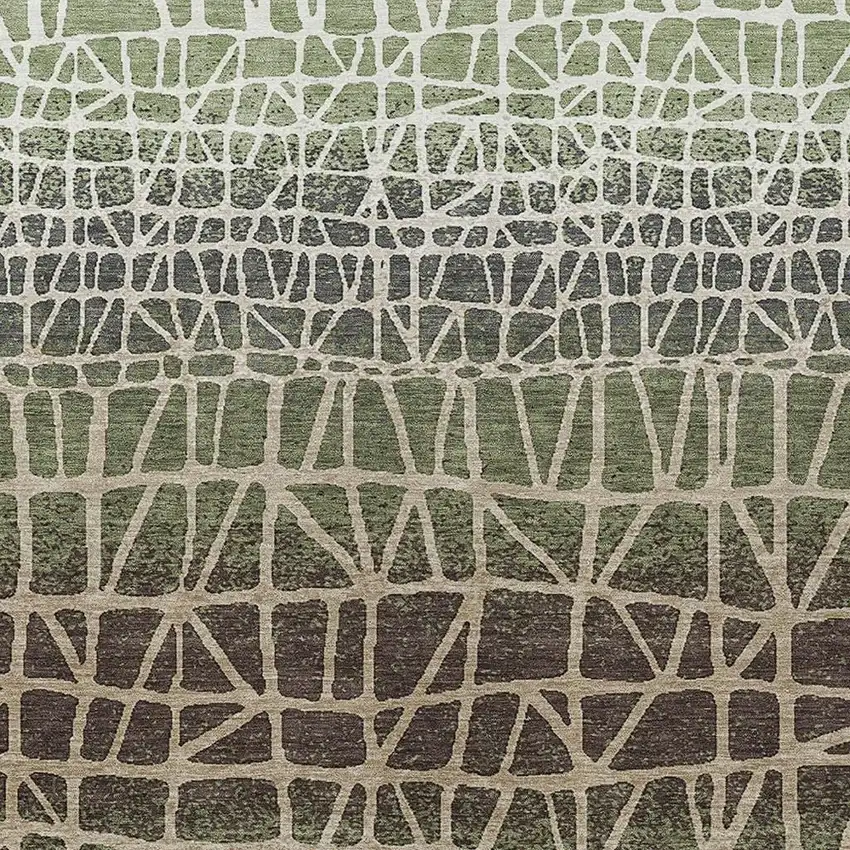 Fern Green Brown And Beige Geometric Washable Indoor Outdoor Area Rug Photo 2