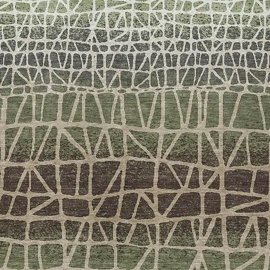 Fern Green Brown And Beige Geometric Washable Indoor Outdoor Area Rug Photo 2